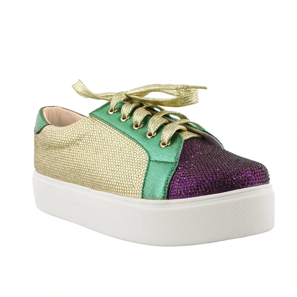 New Arrival πππ Mardi Gras Women's Purple Green, and Gold Sneaker (Rhinestones) - Picture 1 of 1